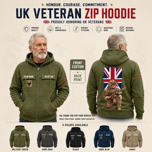 Personalized UK Soldier/Veteran Tactical Zip Hoodie - QK1779926401