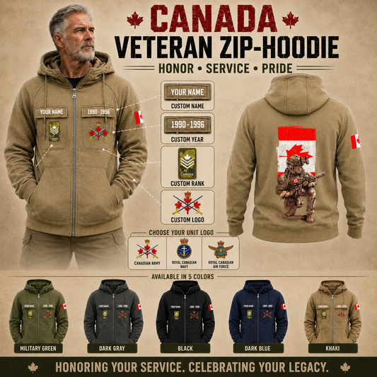 Personalized Canada Soldier/Veteran Tactical Zip Hoodie - QK1779926402