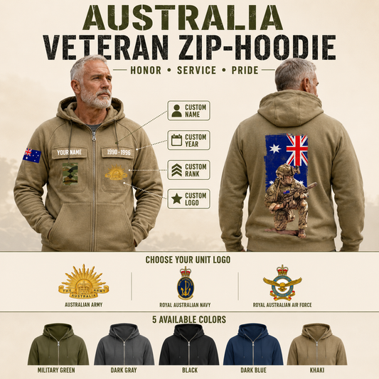 Personalized Australia Soldier/Veteran Tactical Zip Hoodie - QK1779926402