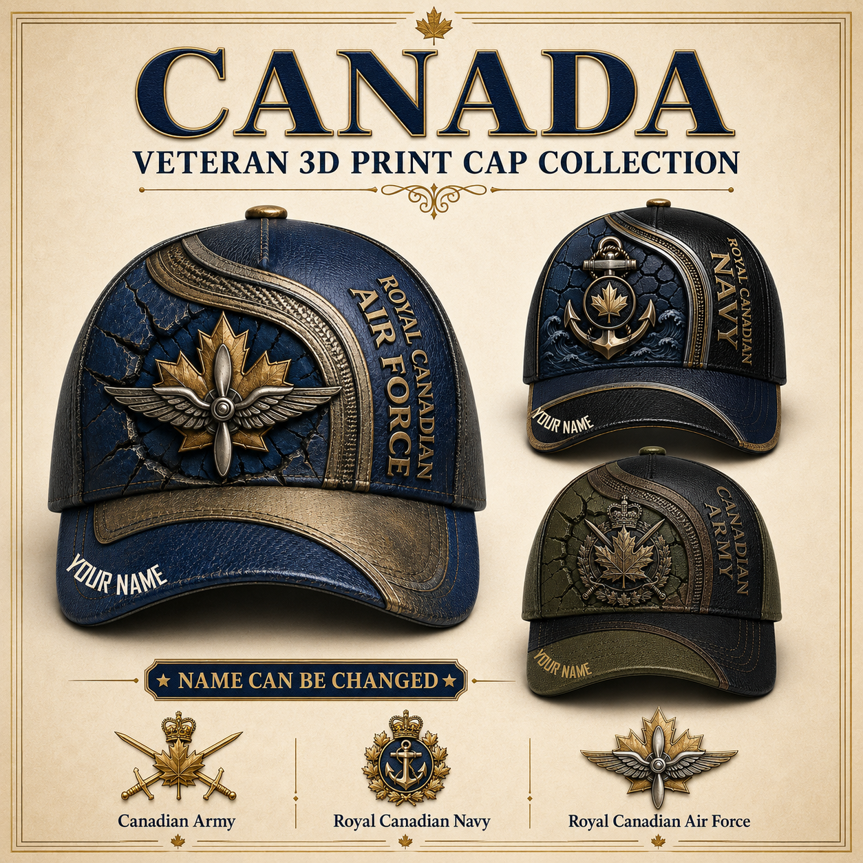 Personalized Name Canada Soldier/Veterans All Over Printed Baseball Cap - QK1779667206