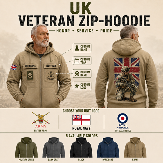 Personalized UK Soldier/Veteran Tactical Zip Hoodie - QK1779926402