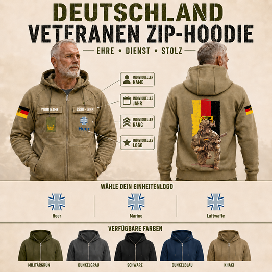 Personalized Germany Soldier/Veteran Tactical Zip Hoodie - QK1779926402