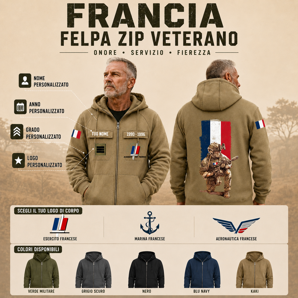 Personalized France Soldier/Veteran Tactical Zip Hoodie - QK1779926402