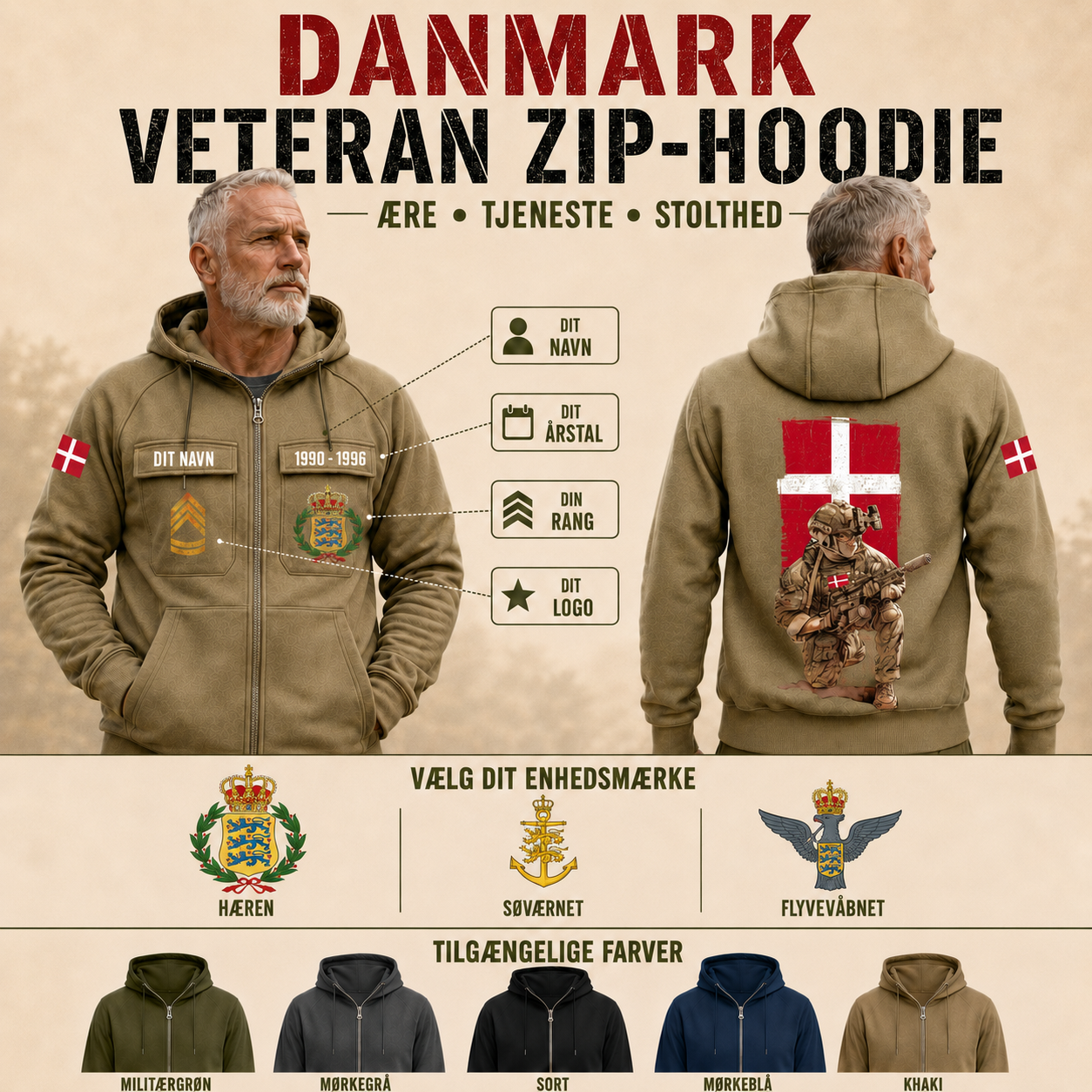 Personalized Denmark Soldier/Veteran Tactical Zip Hoodie - QK1779926402