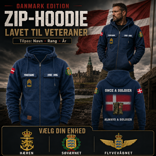 Personalized Denmark Soldier/Veteran Tactical Zip Hoodie, Once A Soldier, Always A Soldier - QK1780012801