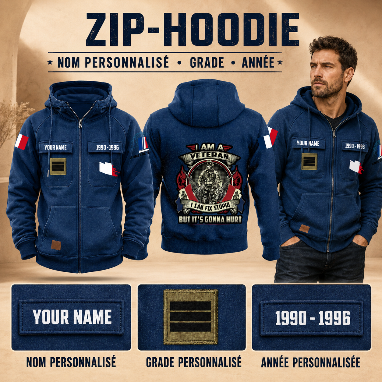 Personalized France Soldier/Veteran Tactical Zip Hoodie, I Am A Veteran - QK1780012802