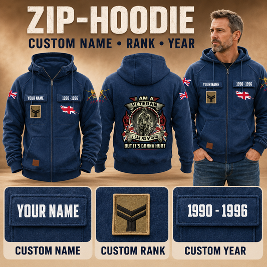 Personalized UK Soldier/Veteran Tactical Zip Hoodie, I Am A Veteran - QK1780012802