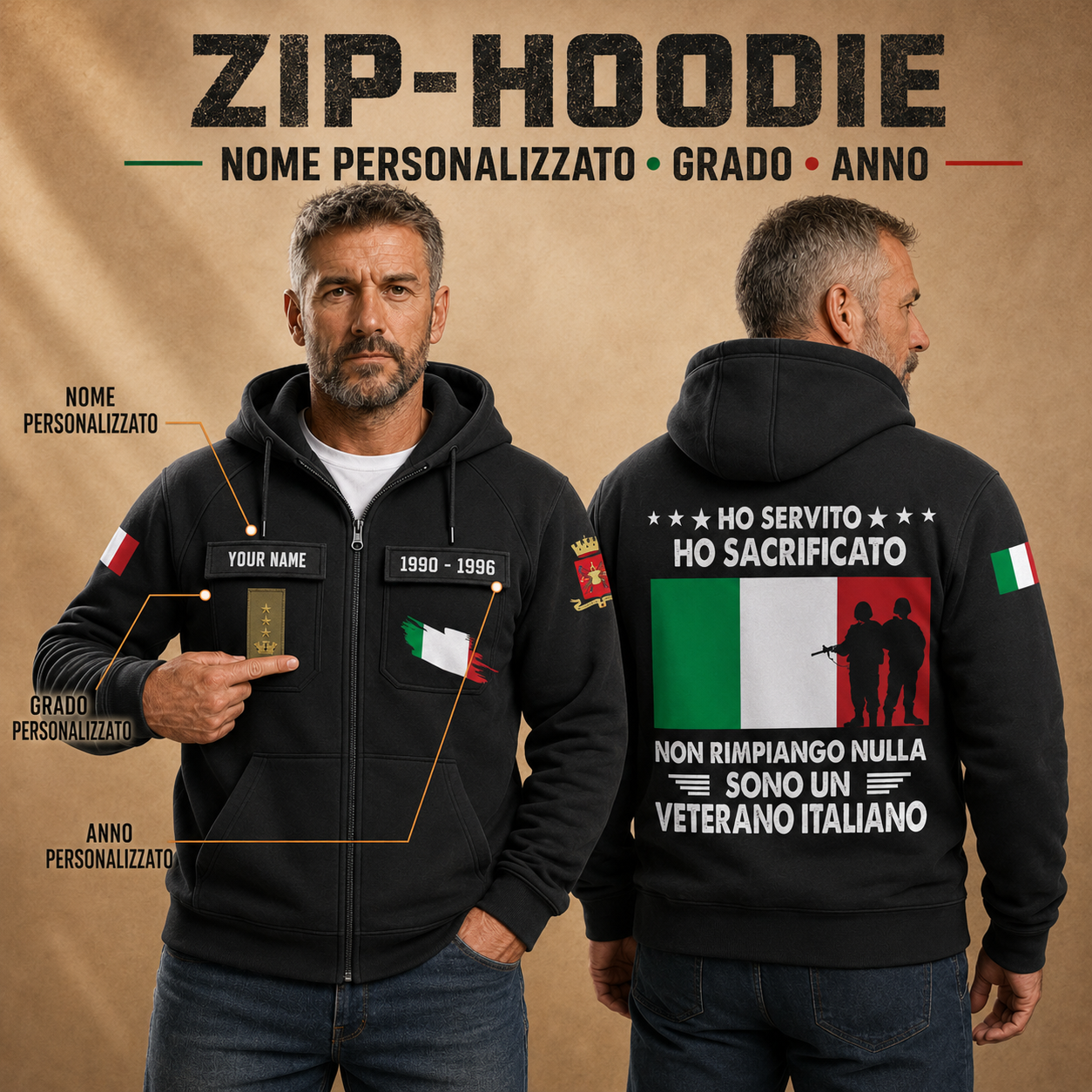 Personalized Italy Soldier/Veteran Tactical Zip Hoodie, I'm A Italiano Veteran - QK1780099201
