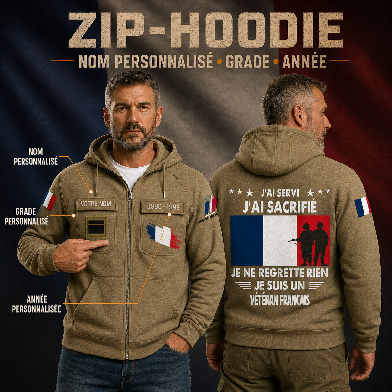 Personalized France Soldier/Veteran Tactical Zip Hoodie, I'm A Francais Veteran - QK1780099201
