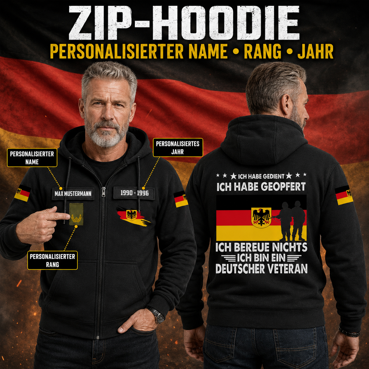 Personalized Germany Soldier/Veteran Tactical Zip Hoodie, I'm A Deutscher Veteran - QK1780099201