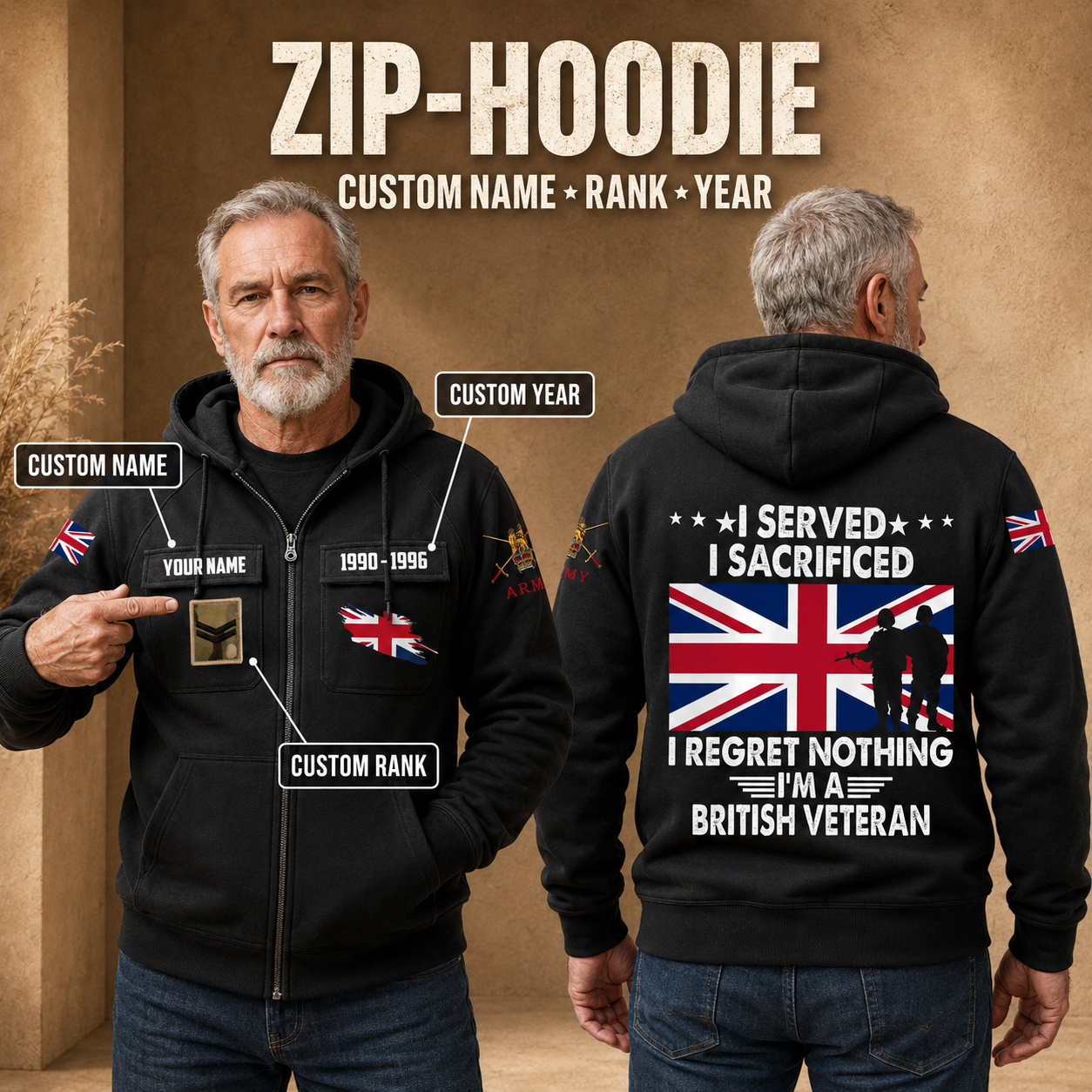 Personalized UK Soldier/Veteran Tactical Zip Hoodie, I'm A British Veteran - QK1780099201