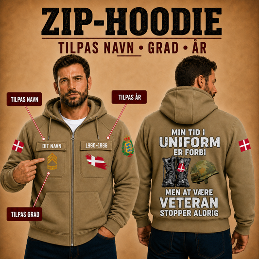 Personalized Denmark Soldier/Veteran Tactical Zip Hoodie, My Time In Uniform Is Over - QK1780012803