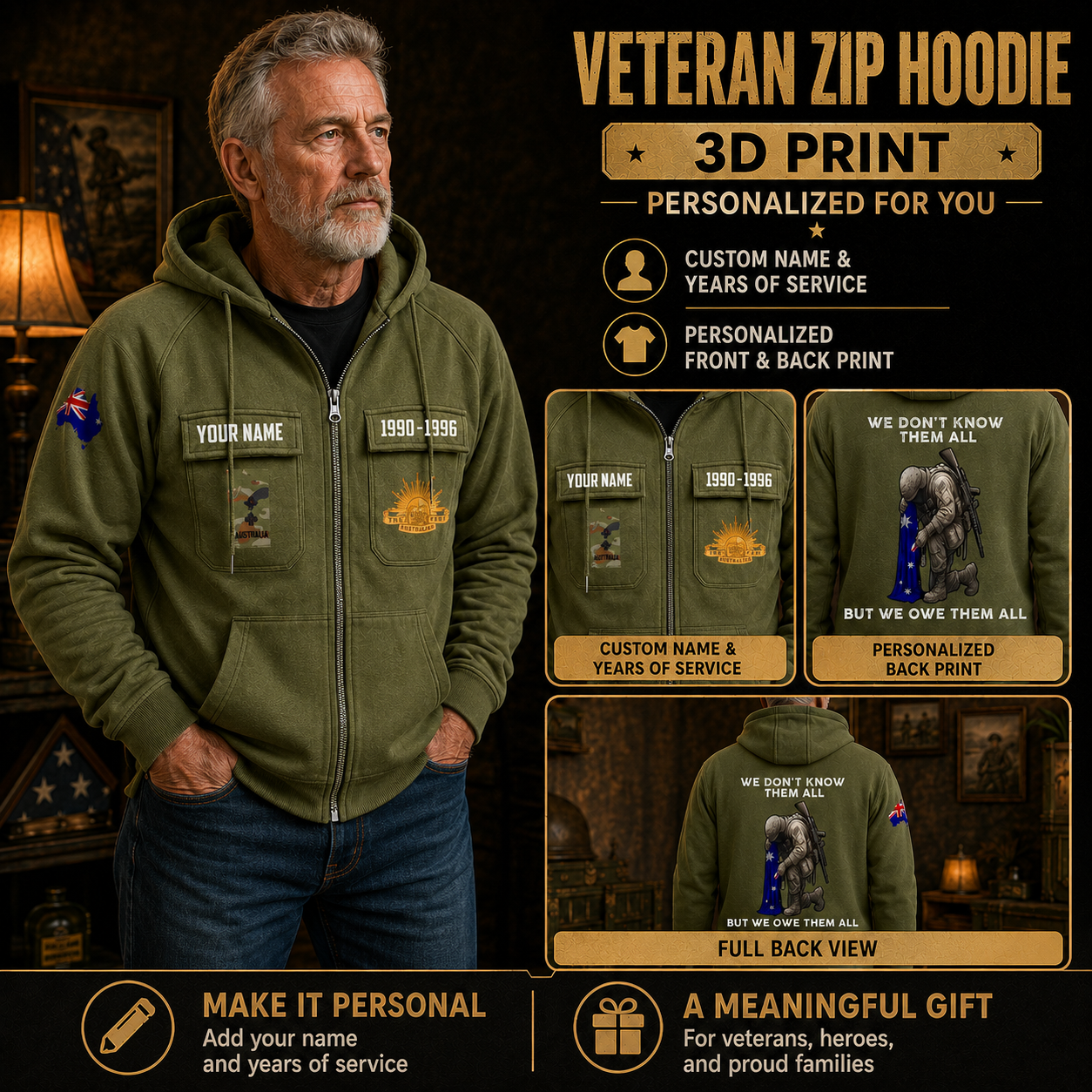 Personalized Australia Soldier/Veteran Tactical Zip Hoodie, We Don't Know Them All, But We Owe Them All - QK1780099202