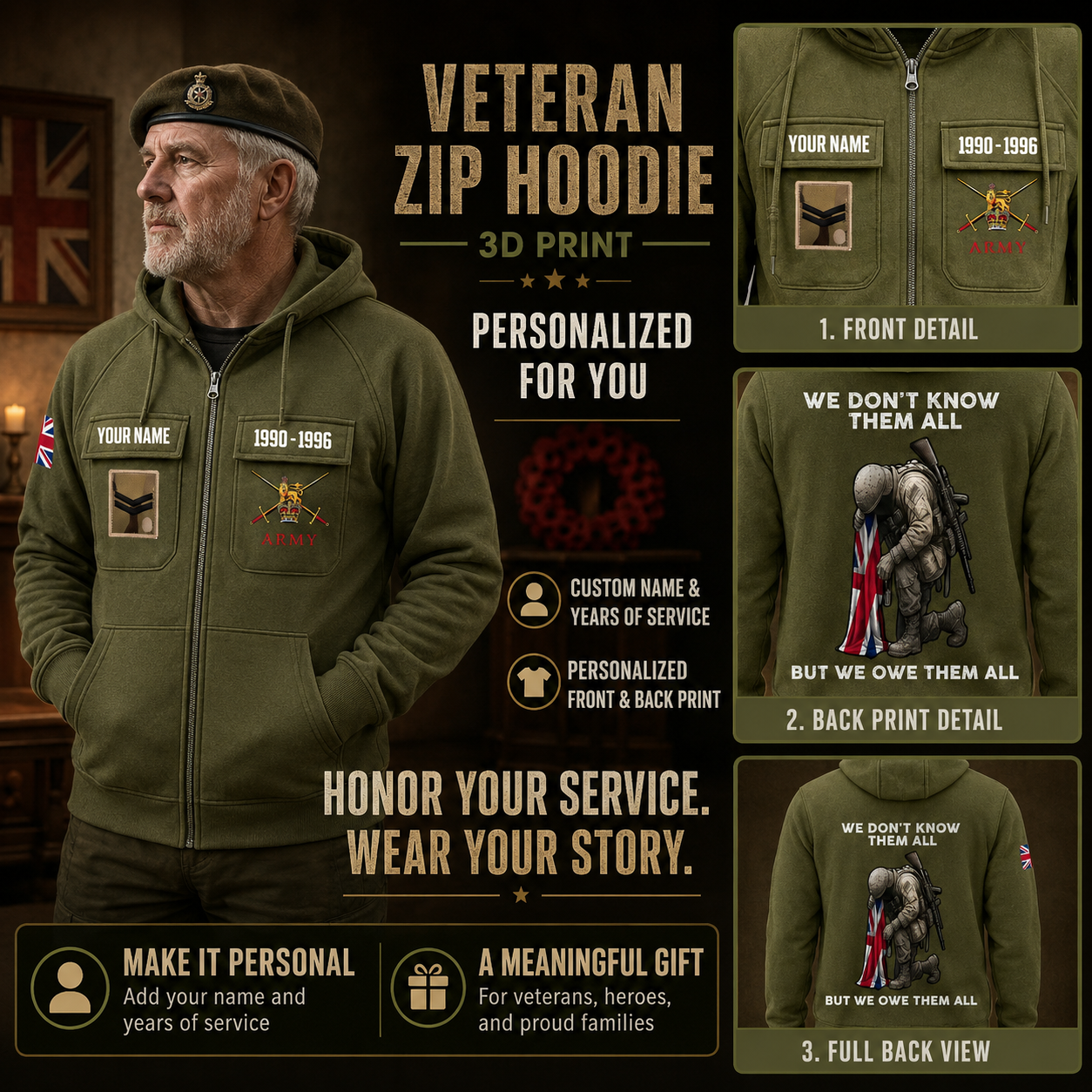 Personalized UK Soldier/Veteran Tactical Zip Hoodie, We Don't Know Them All, But We Owe Them All - QK1780099202