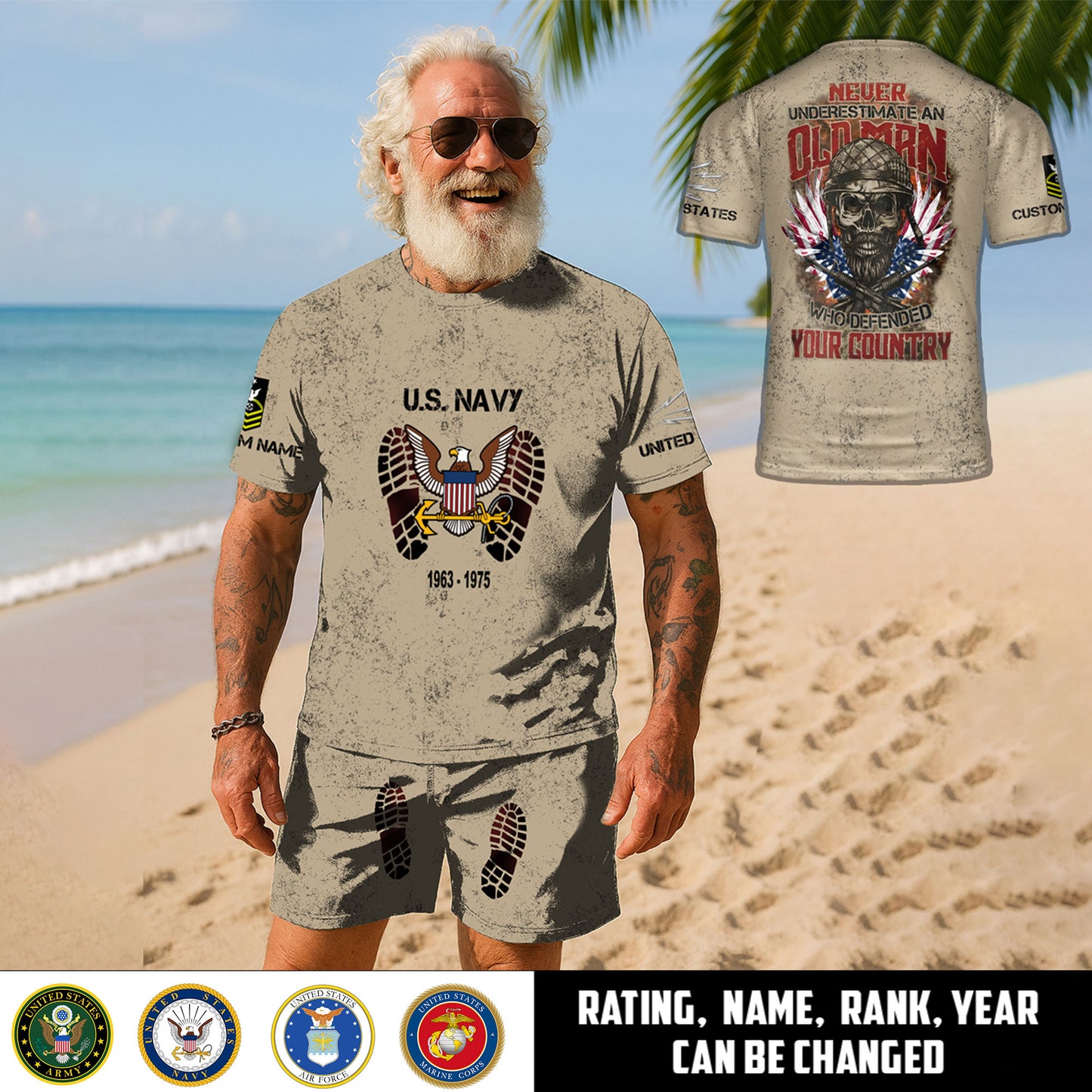 Navy Rating - Personalized US Soldier/ Veteran With Name, Year And Rank Combo T-Shirt + Short 3D Printed - 17763840
