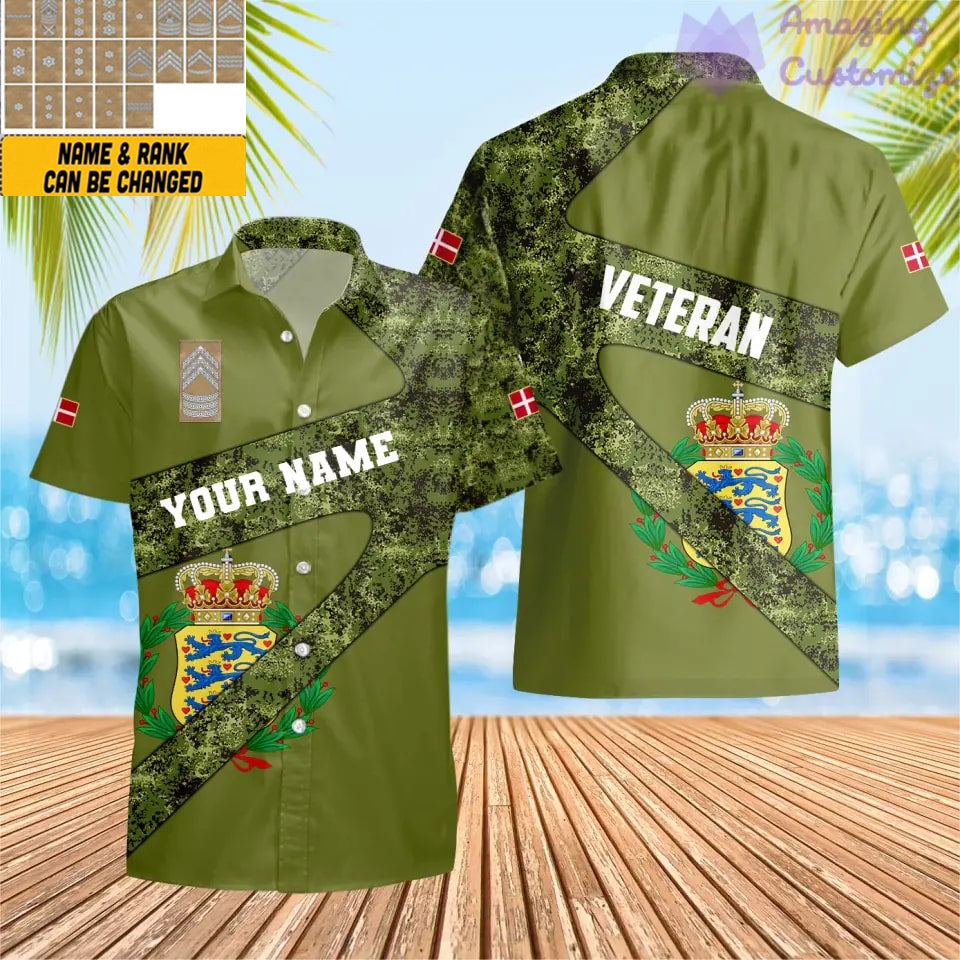 Personalized Denmark Soldier/ Veteran Camo With Name And Rank Hawaii Shirt 3D Printed - 17062272