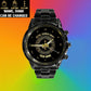 Personalized Denmark Soldier/ Veteran With Name And Rank Black Stainless Steel Watch - 2803240001 - Gold Version