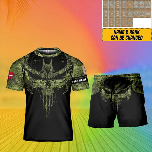 Personalized Denmark Soldier/ Veteran Camo With Name And Rank Combo T-Shirt + Short 3D Printed - 17107200