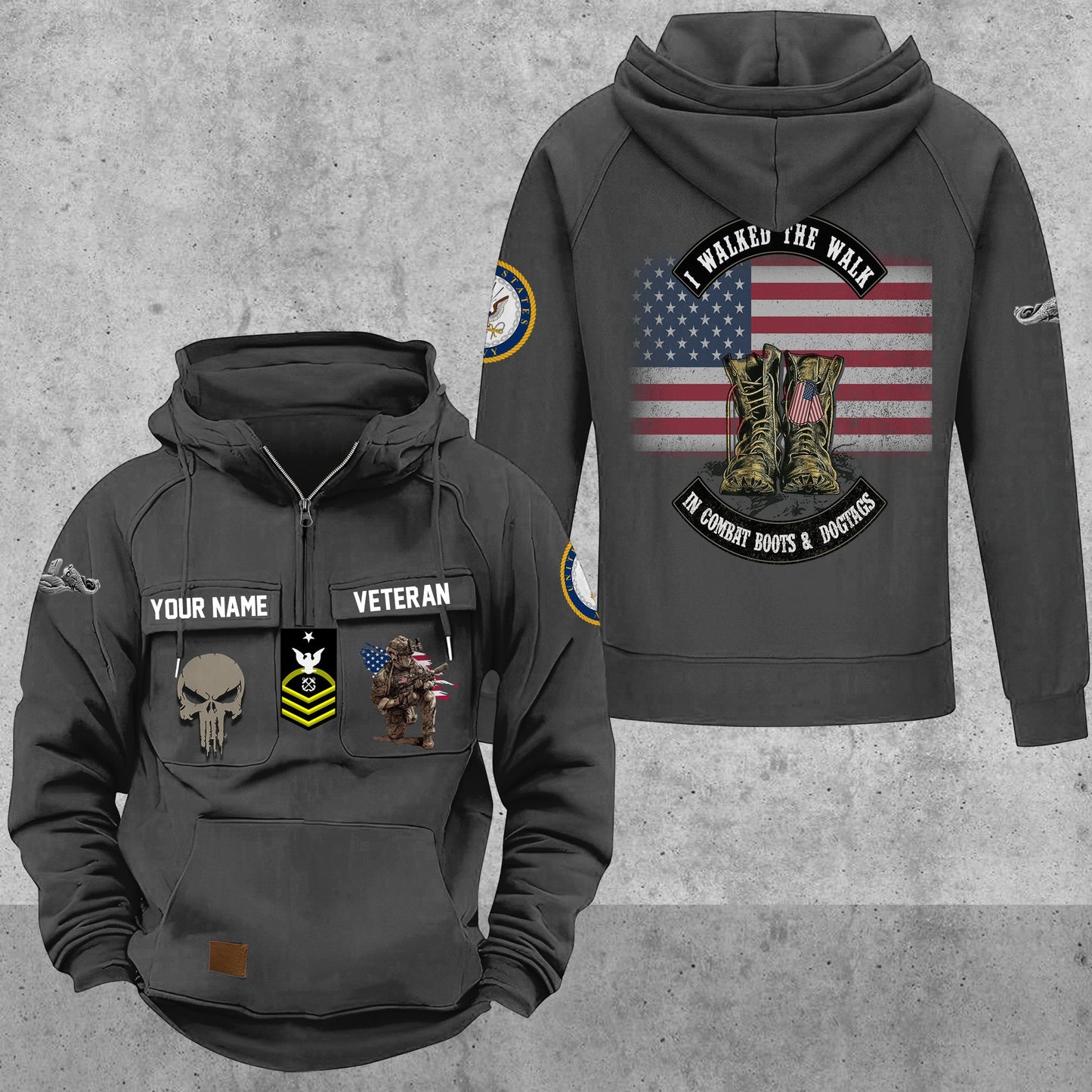 Navy Badge - Personalized US Soldier/ Veteran Vintage Hoodie All Over Printed - 17494272