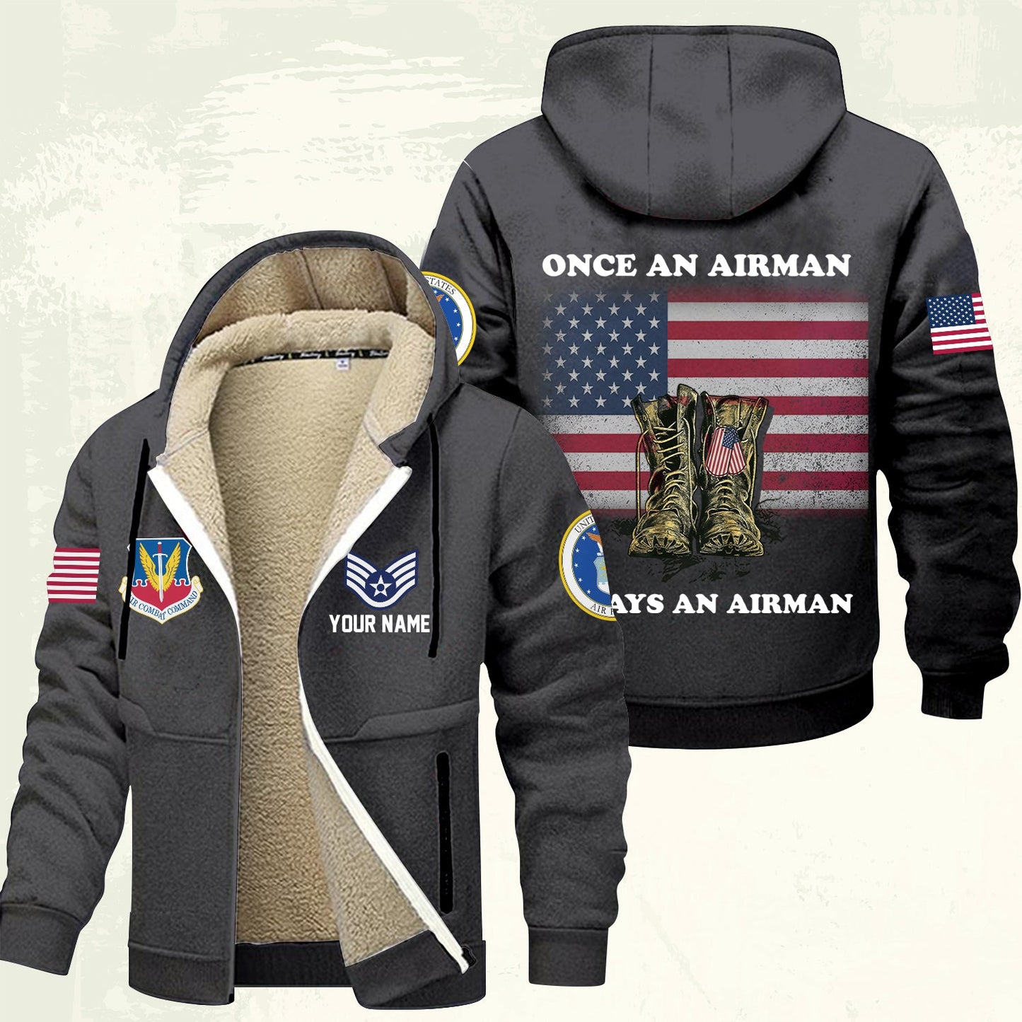 Air Force Command - Personalized US Soldier/ Veteran With Name And Rank Hoodie Zip Velvet Coat - 17362944