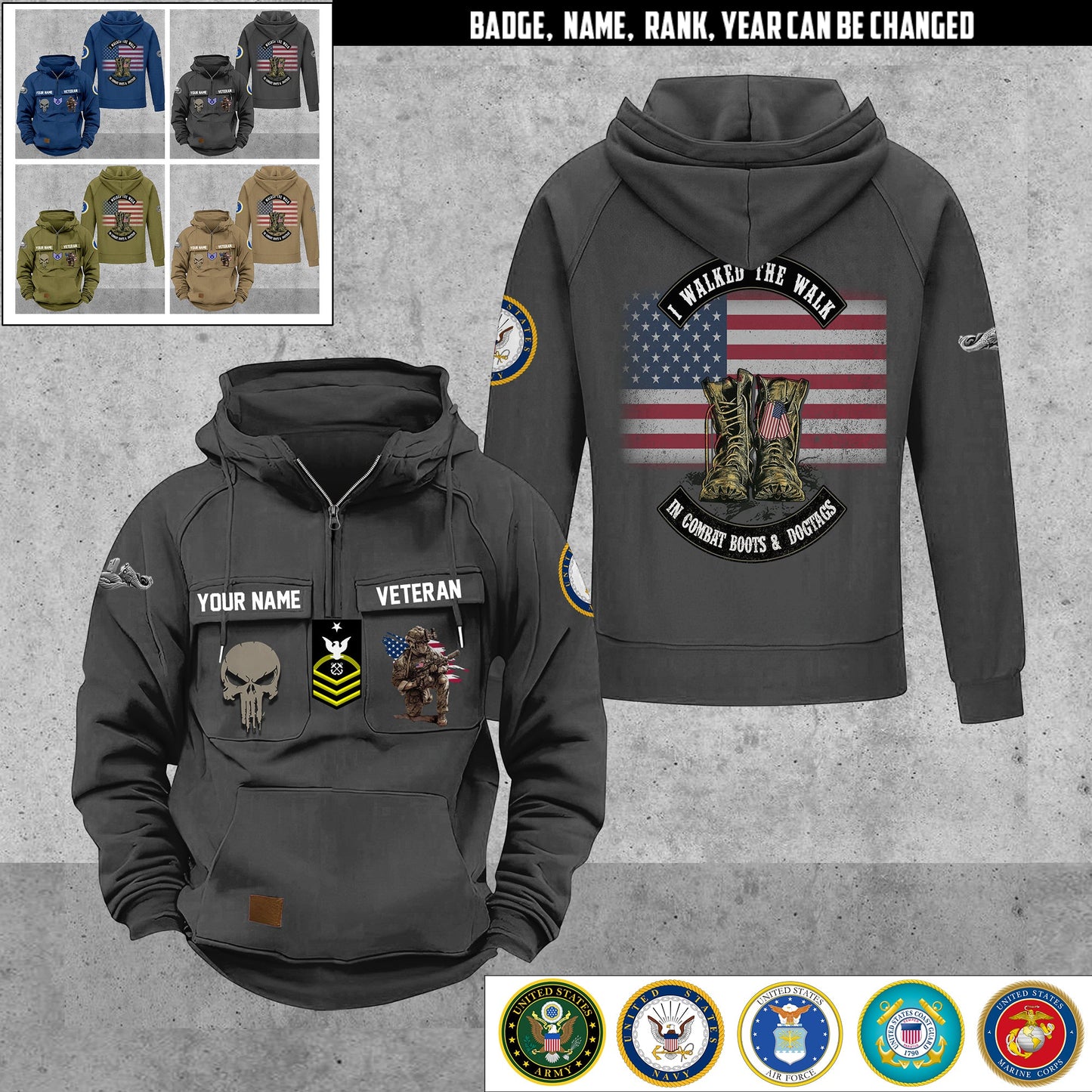Navy Badge - Personalized US Soldier/ Veteran Vintage Hoodie All Over Printed - 17494272