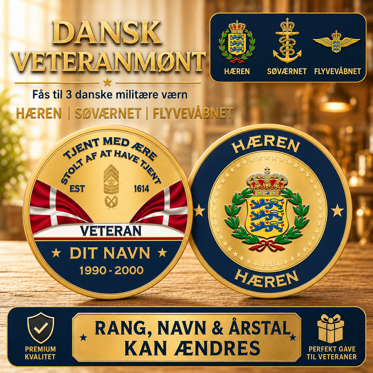 Personalized Denmark Veteran/ Soldier With Rank, Name And Year Challenge Coin - 17731008