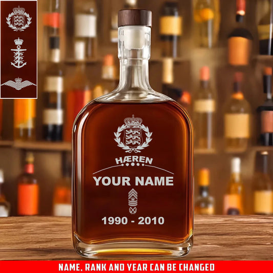 Personalized Denmark Soldier/ Veteran With Rank, Name And Year Whiskey Bottle Glass - 17727552