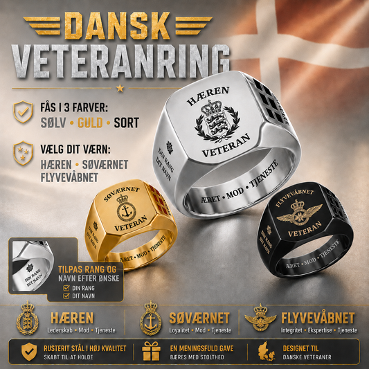 Personalized Denmark Soldier/Veteran with Name and Rank Engraved Men’s Ring - 17629920