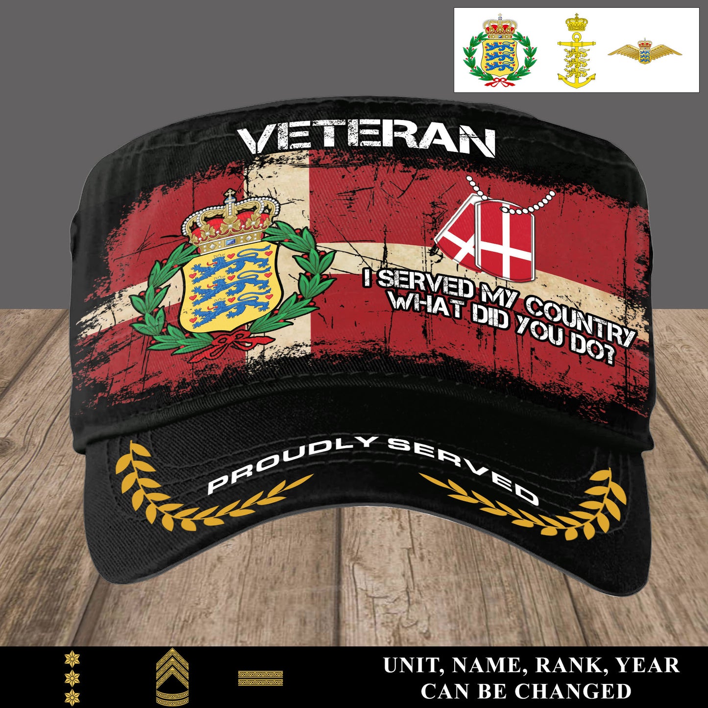 Personalized Denmark Soldier/ Veteran With Name, Year And Rank Military Cap - 17493408