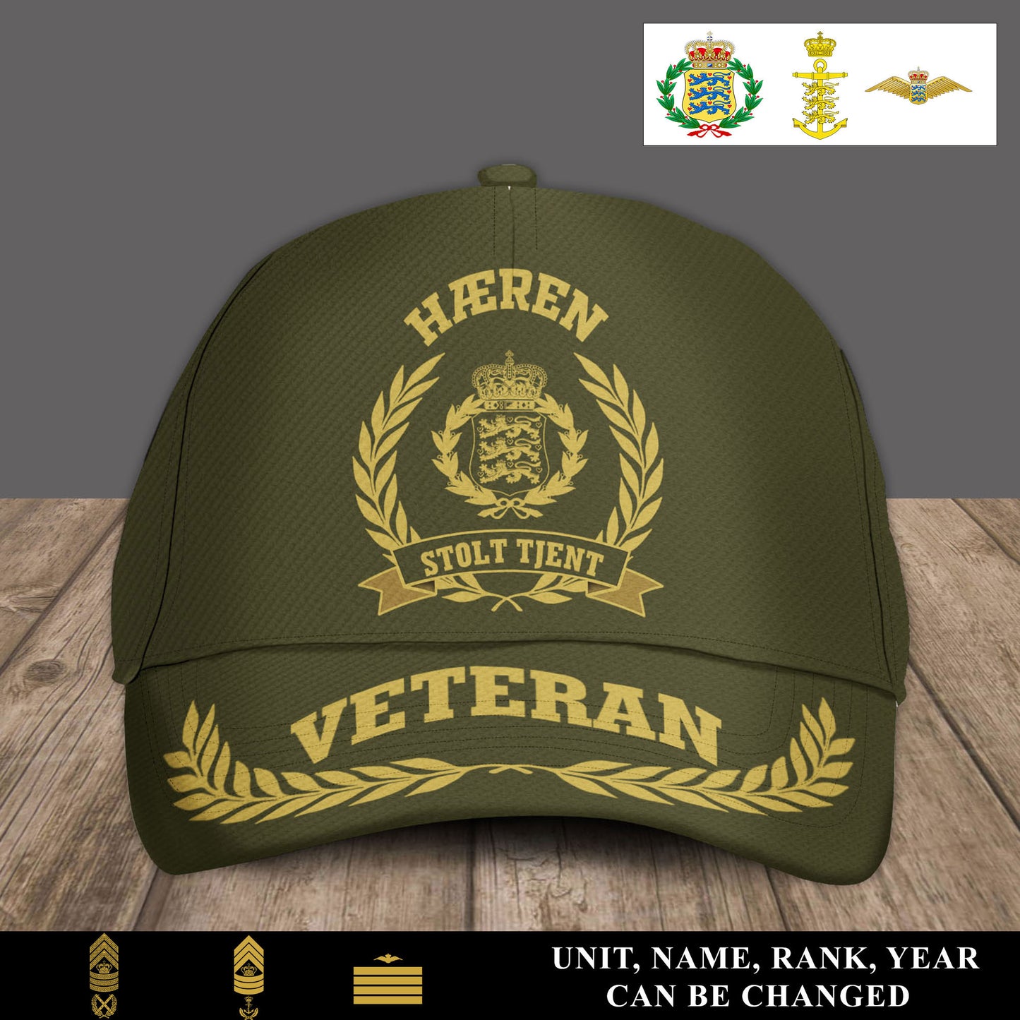 Personalized Rank, Year And Name Denmark Soldier/Veterans Baseball Cap - 17537472