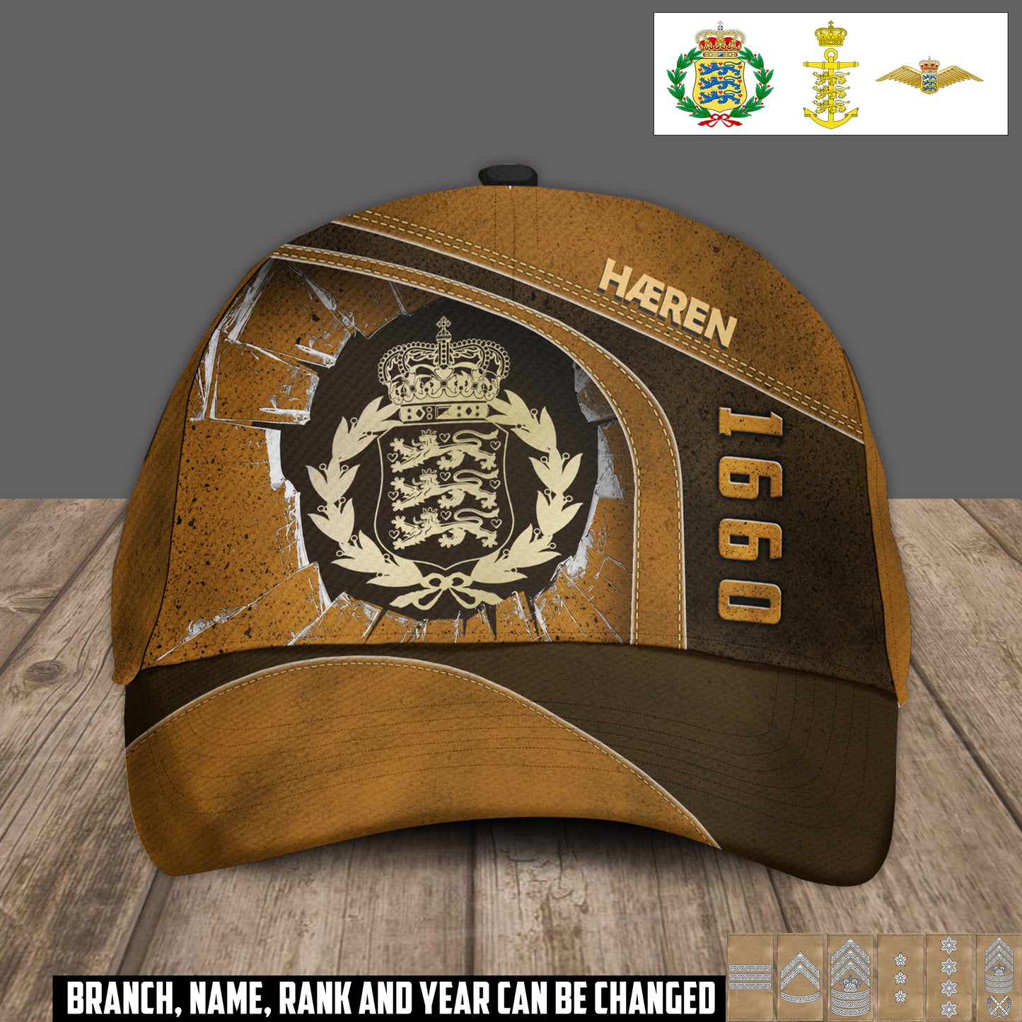 Personalized Rank, Year And Name Denmark Soldier/Veterans Baseball Cap - 17374176