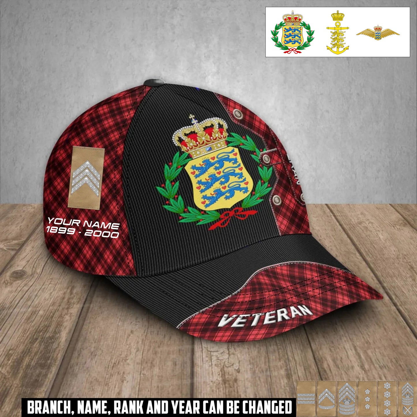 Personalized Rank, Year And Name Denmark Soldier/Veterans Baseball Cap - 17385408