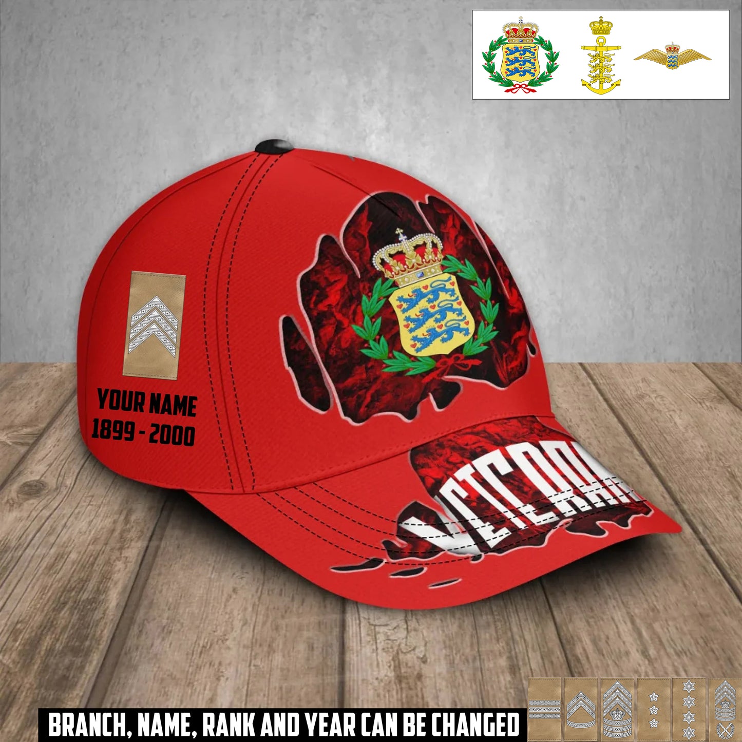 Personalized Rank, Year And Name Denmark Soldier/Veterans Baseball Cap - 17375904