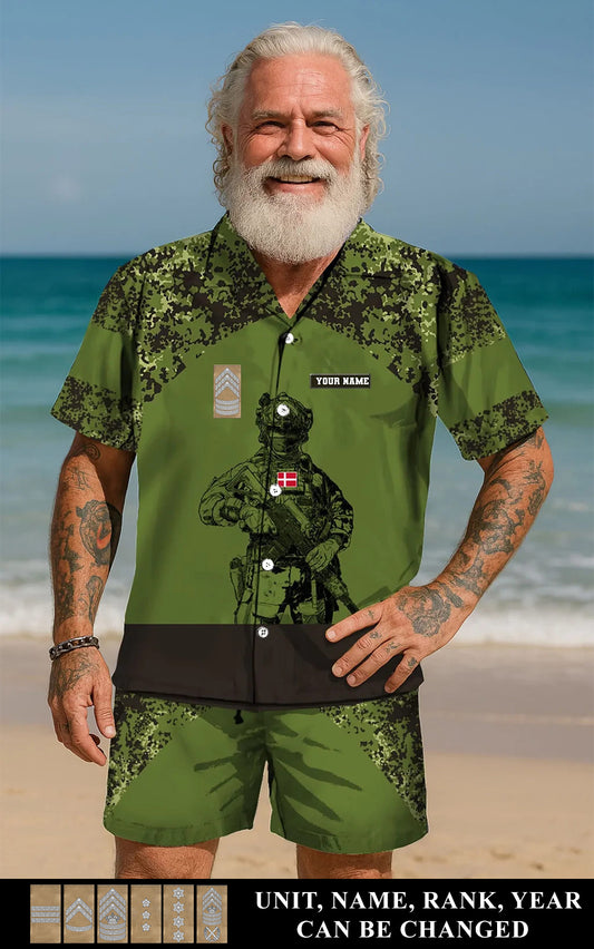 Personalized Denmark Soldier/ Veteran Camo With Rank Combo Hawaii Shirt + Short 3D Printed - 17023392
