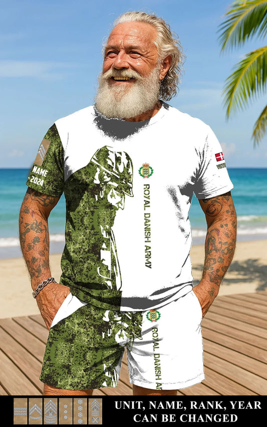 Personalized Denmark Soldier/ Veteran Camo With Name, Year And Rank Combo T-Shirt + Short 3D Printed - 17262720