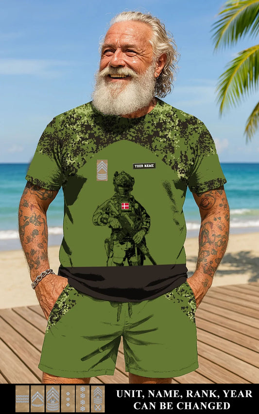 Personalized Denmark Soldier/ Veteran Camo With Name And Rank Combo T-Shirt + Short 3D Printed - 17108064