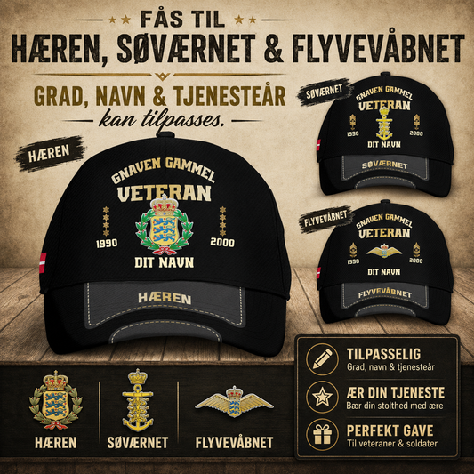 Gnaven Gammel Dansk Veteran Kasket - Personliggjort med Navn & Rang - 1757376005