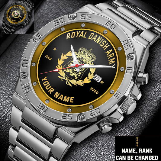 Personalized Denmark Soldier/ Veteran With Name, Rank And Year Gentleman Stainless Steel Watch - 17387136