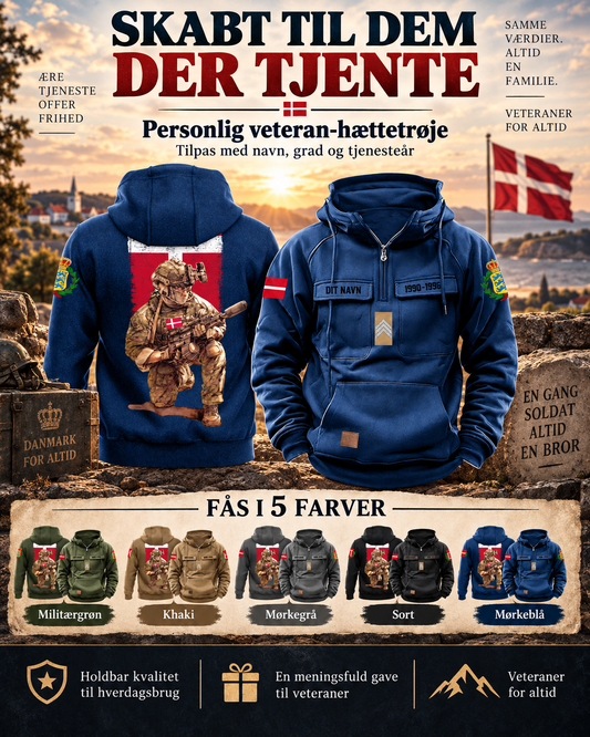 Sweat à capuche vintage personnalisé avec imprimé soldat/vétéran du Danemark - 27062401QA