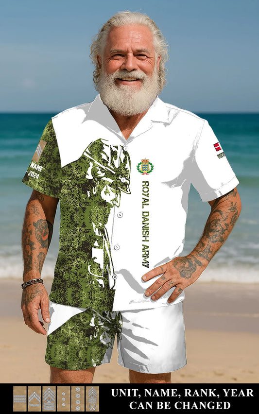 Personalized Denmark Soldier/ Veteran Camo With Rank, Name And Year Combo Hawaii Shirt + Short 3D Printed - 17262720