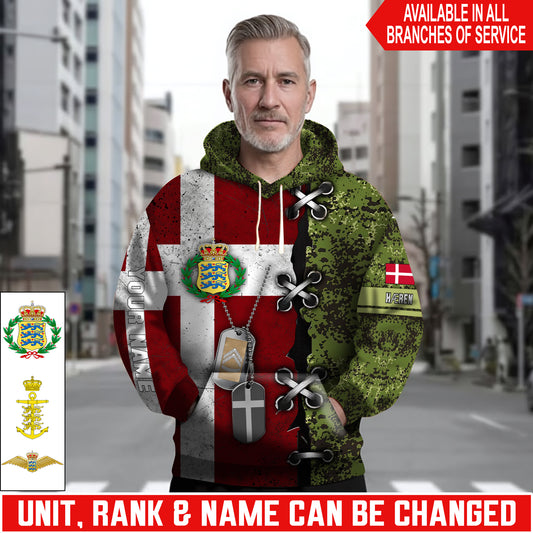 Personalized Denmark Soldier/Veteran Camo with Name and Rank Hoodie All Over Printed - 17616096