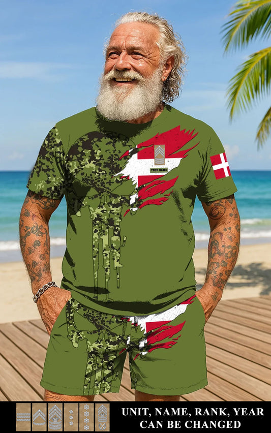 Personalized Denmark Soldier/ Veteran Camo With Name And Rank Combo T-Shirt + Short 3D Printed - 16989696