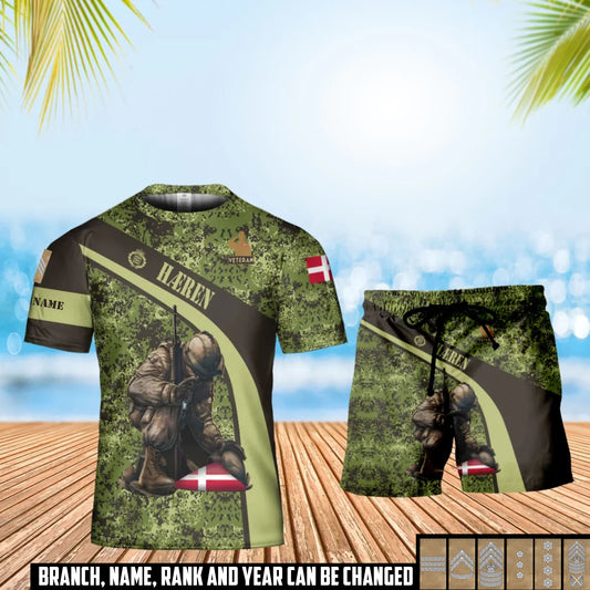 Personalized Denmark Soldier/ Veteran Camo With Name And Rank Combo T-Shirt + Short 3D Printed - 1741651201