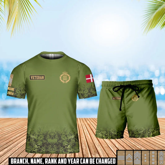 Personalized Denmark Soldier/ Veteran Camo With Name, Year And Rank Combo T-Shirt + Short 3D Printed - 17407872