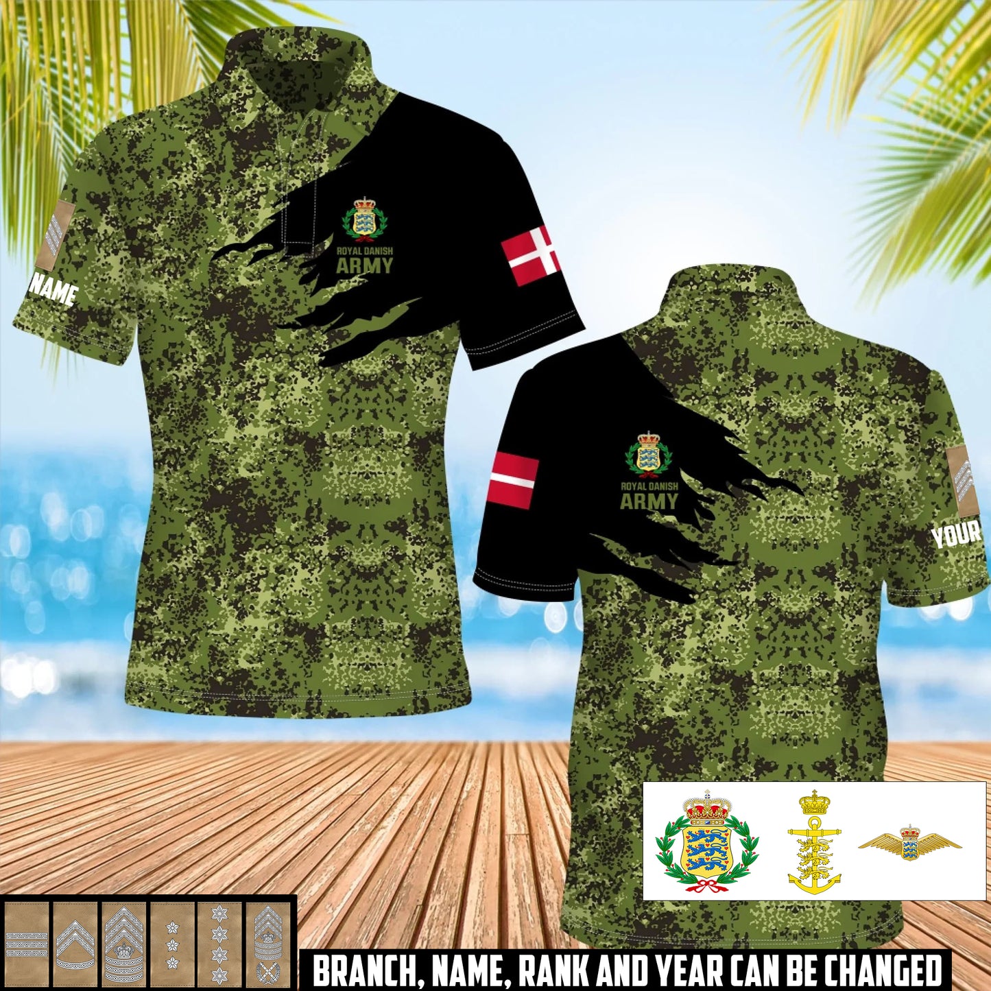 Personalized Denmark Soldier/Veteran with Name and Rank POLO All Over Printed - 17474400