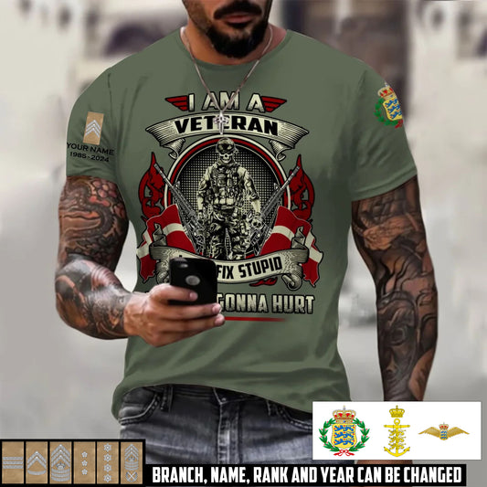 Personalized Denmark Soldier/Veteran Camo with Name, Year and Rank T-Shirt All Over Printed - 17413056