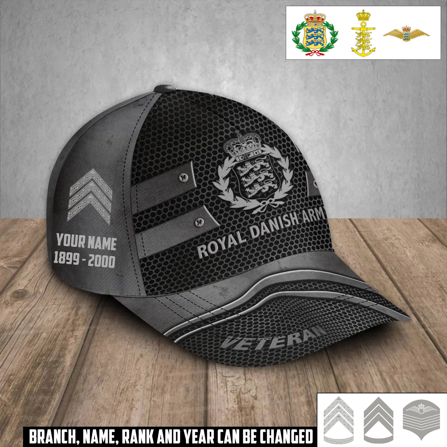 Personalized Rank, Year And Name Denmark Soldier/Veterans Baseball Cap - 17386272