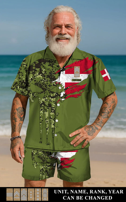 Personalized Denmark Soldier/ Veteran Camo With Rank Combo Hawaii Shirt + Short 3D Printed - 16989696