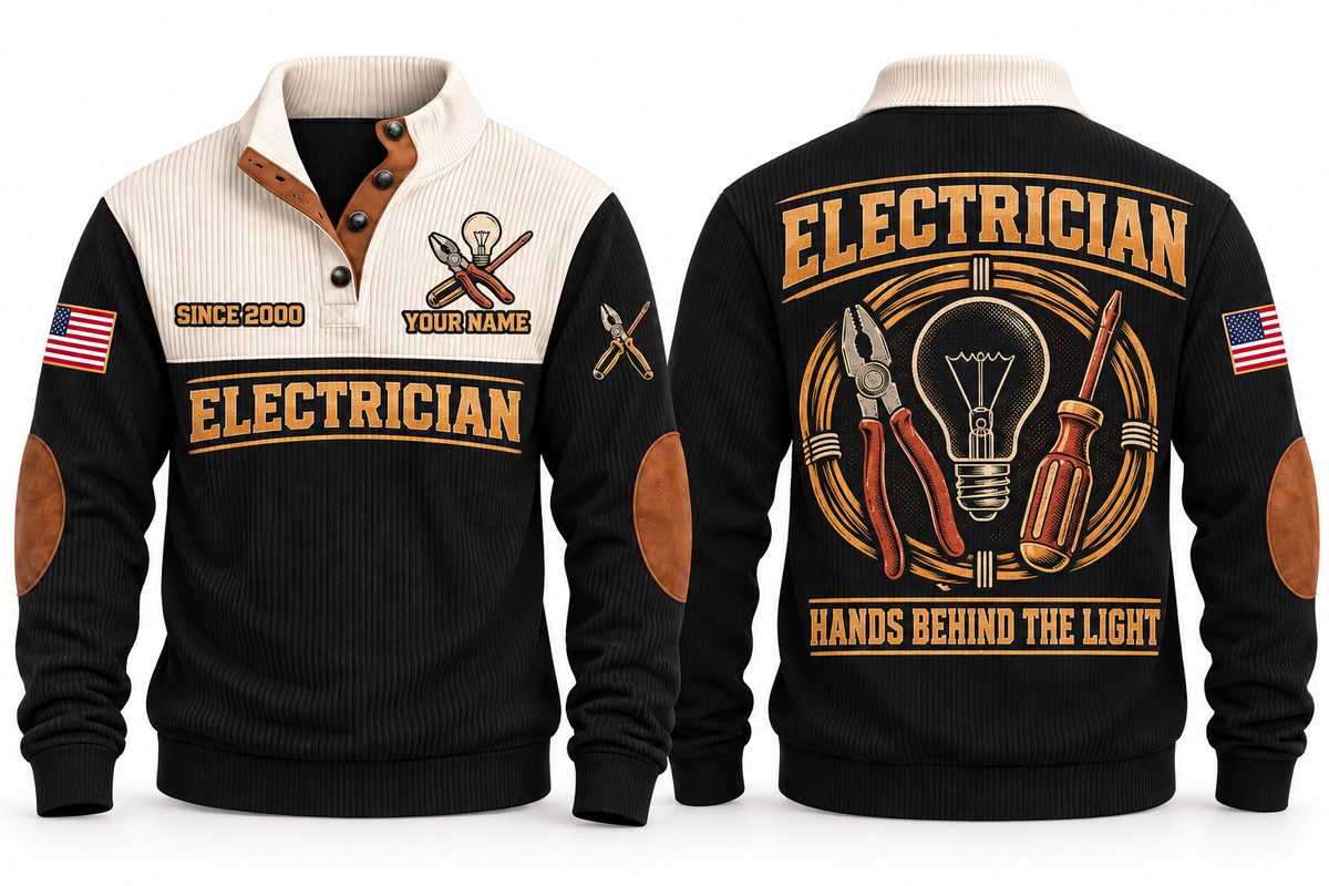 Electrician ELC01 sports sweatshirt black, front and back with flat printed artwork