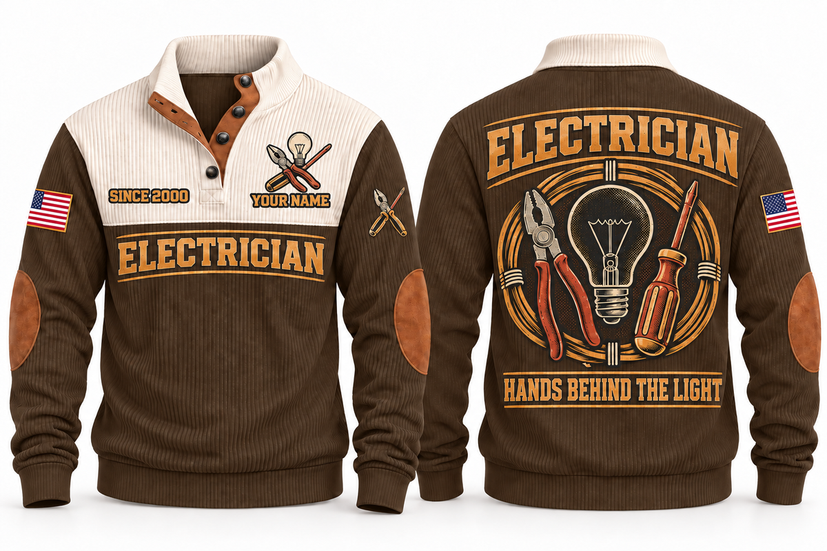 Electrician ELC01 sports sweatshirt brown, front and back with flat printed artwork